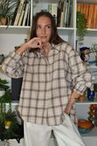 Patrick Plaid Brushed Cotton Edwardian Blouse Mocha Blush